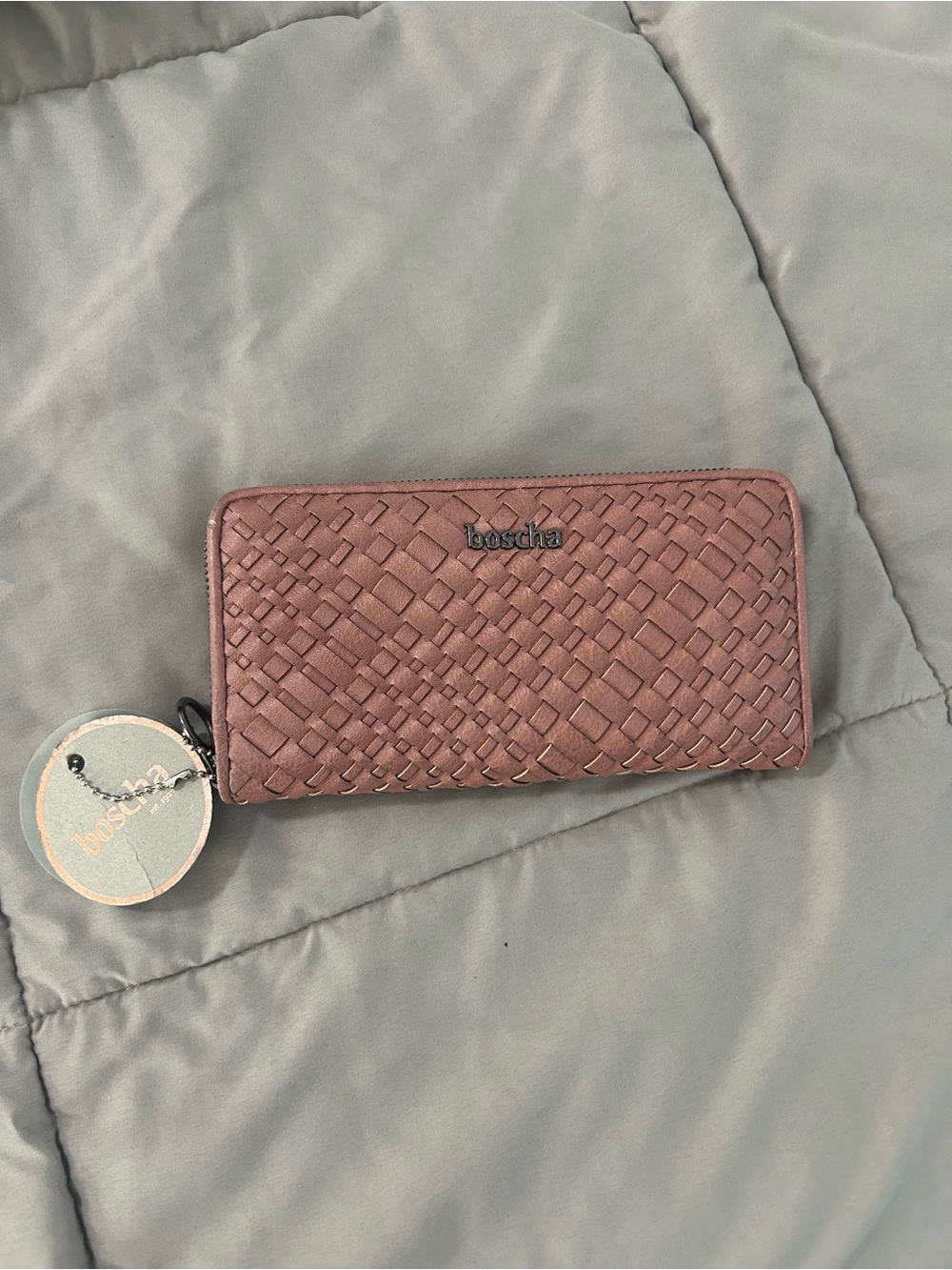 Bosca Woven Zip-Around Wallet - Mauve